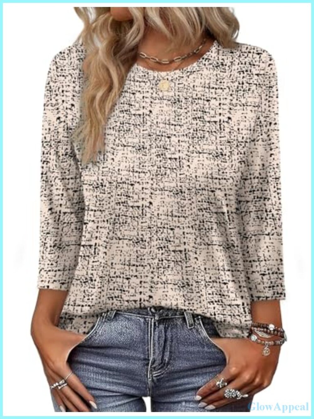 Womens 3/4 Sleeve Tops Dressy Casual Loose Fit Crew Neck T-Shirt
